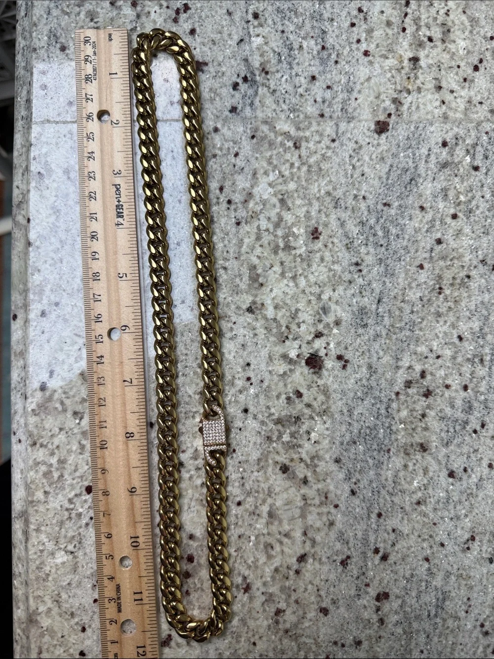 Chunky Gold Tone Cuban Curb Chain Necklace Rhinestone Box Clasp Statement